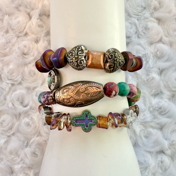 Bohemian Multi-Color Beaded Bracelet Set - Picture 4 of 5